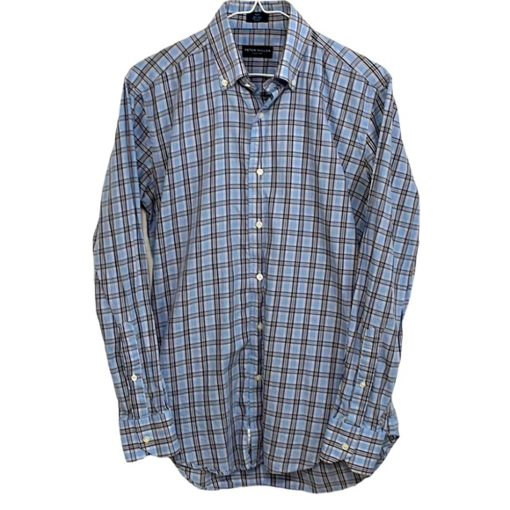 Peter Millar men’s Small plaid 100% cotton long‎ sleeve button up shirt. EUC